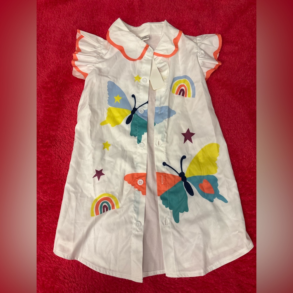 SHEIN White Dress with Colorful Butterfly Design